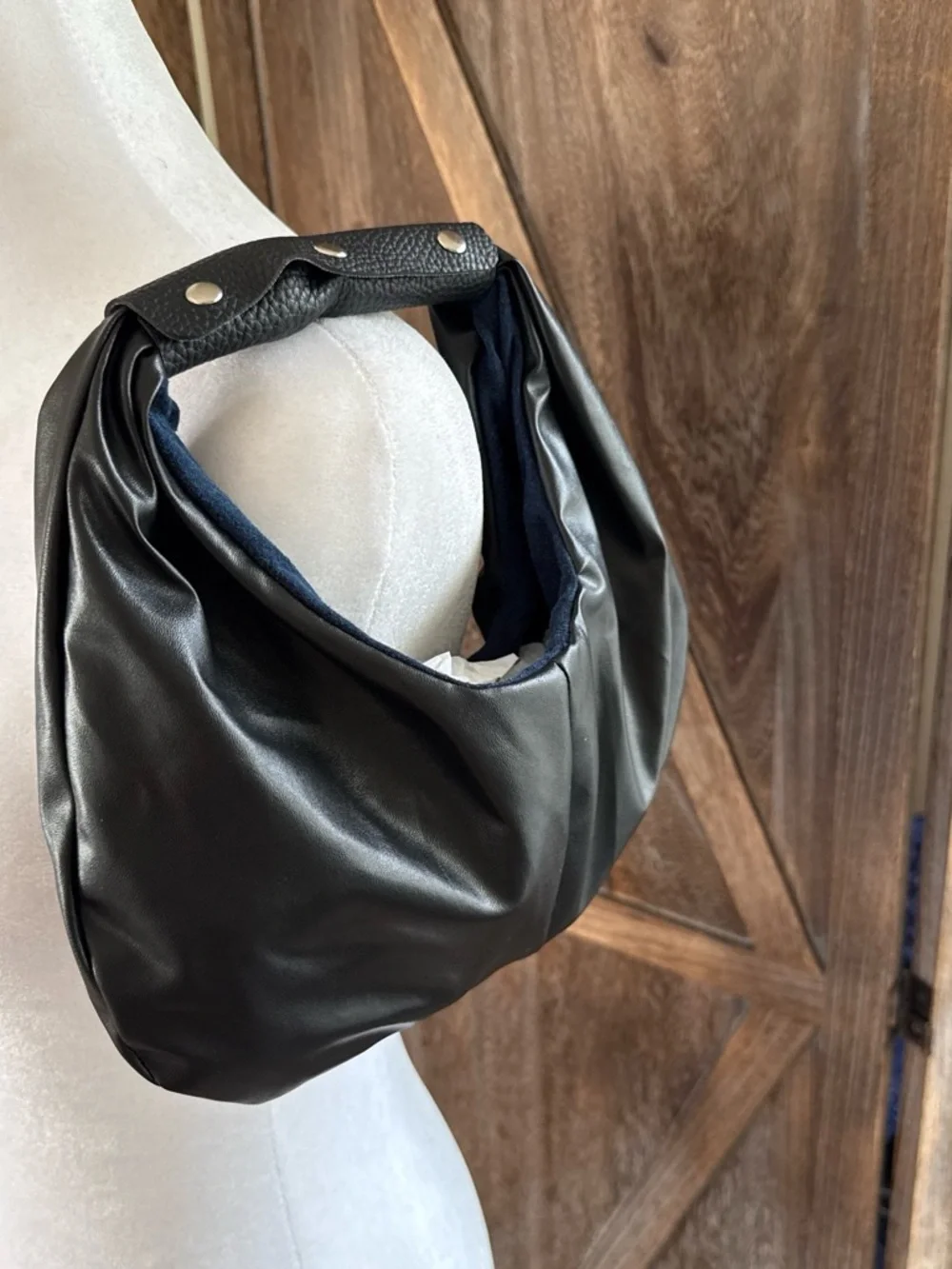 Classic Black Leather-Style Hobo Bag with Top Handle